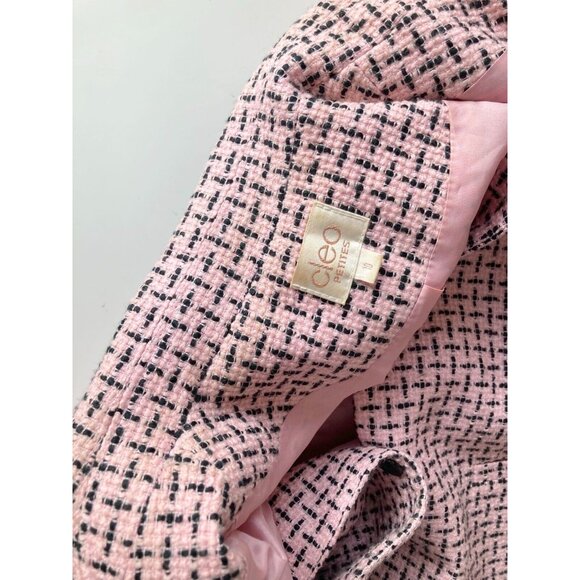 Vintage 2000's CLEO Pink Black Boucle Tweed Cropped Shell Jacket, Size 10P - Picture 12 of 16
